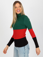 Hurt Ciemnozielono-czarna bluzka basic z golfem w prążek