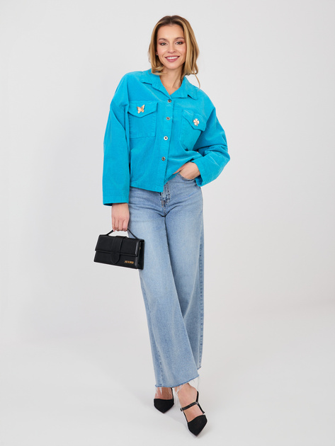 Niebieska sztruksowa kurtka z broszkami RUE PARIS
