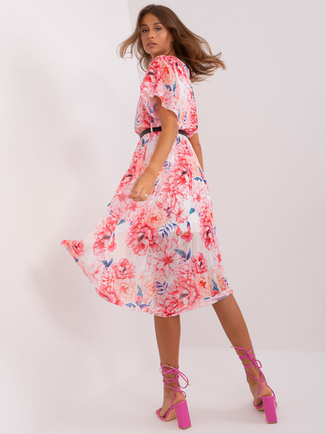 Hurt Beżowo-różowa rozkloszowana sukienka w kwiaty