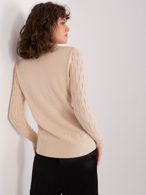 Hurtownia Jasnobeżowy sweter klasyczny z bawełny