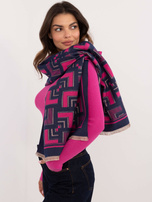 Hurt Granatowo-fuksjowy damski szal we wzory