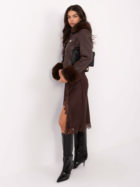 Brązowa krótka kurtka z ekoskóry z futerkiem