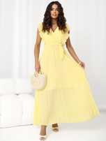 Jasnożółta rozkloszowana sukienka bez rękawów RUE PARIS