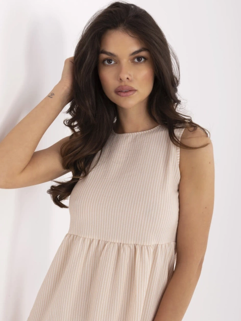 Beżowa letnia sukienka w paski Tebby RUE PARIS