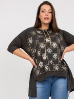 Khaki asymetryczna bluzka plus size z nadrukiem
