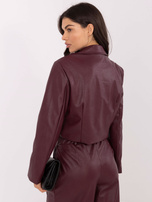 Burgundy faux leather blazer from the set.