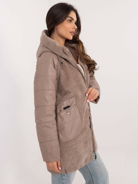 Hurt Jasnobrązowa dłuższa kurtka przejściowa z kapturem