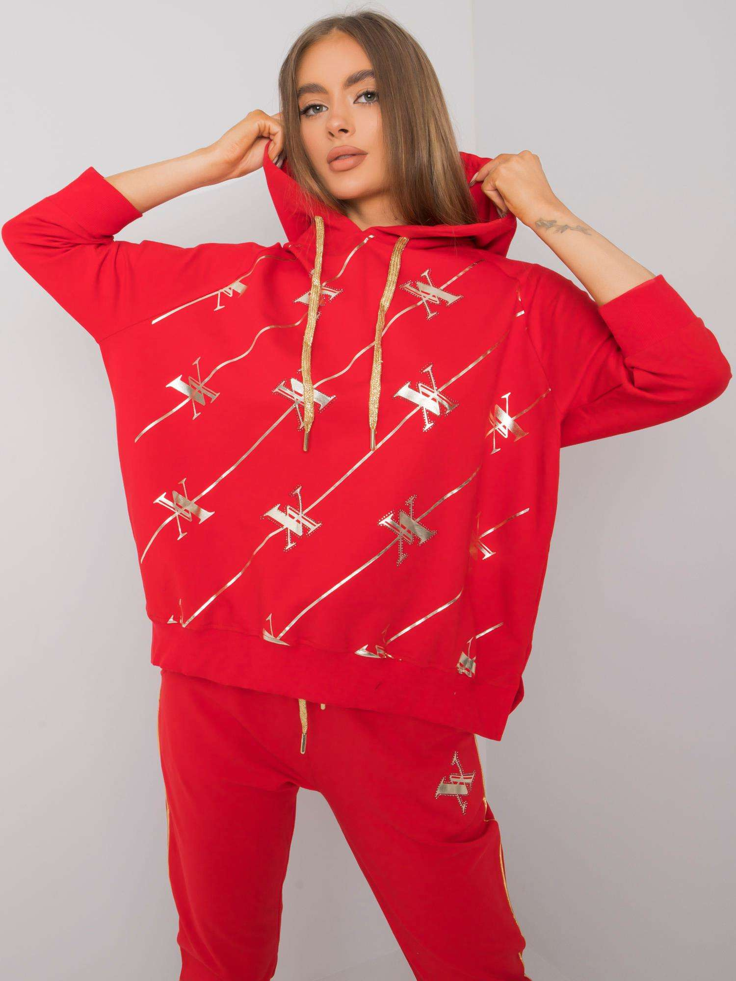 Red two-piece set with Cliffton print