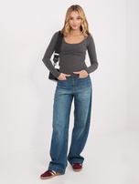 Grafitowa bluzka basic z okrągłym dekoltem  