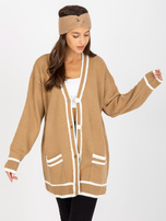 Hurtownia Ciemnobeżowy sweter rozpinany z kieszeniami RUE PARIS