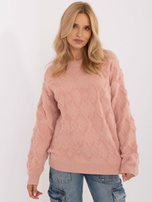 Hurt Jasnoróżowy sweter oversize z okrągłym dekoltem