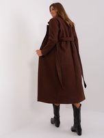 Hurt Ciemnobrązowy damski płaszcz z paskiem OCH BELLA