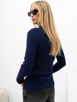 Dunkelblauer gestreifter Pullover mit Rüsche.