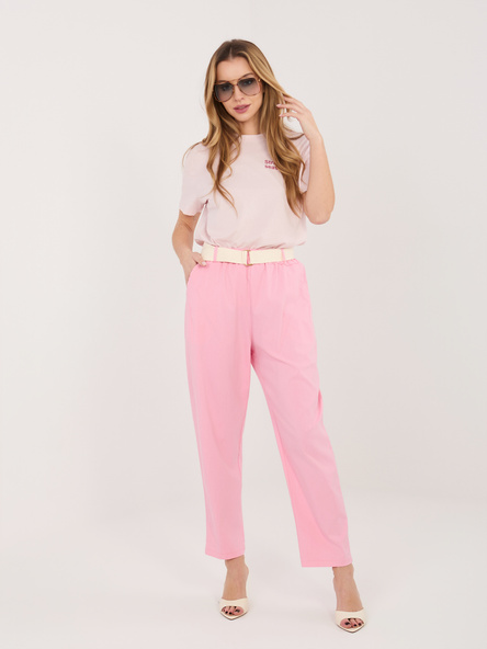 Różowe damskie spodnie straight leg z kieszeniami