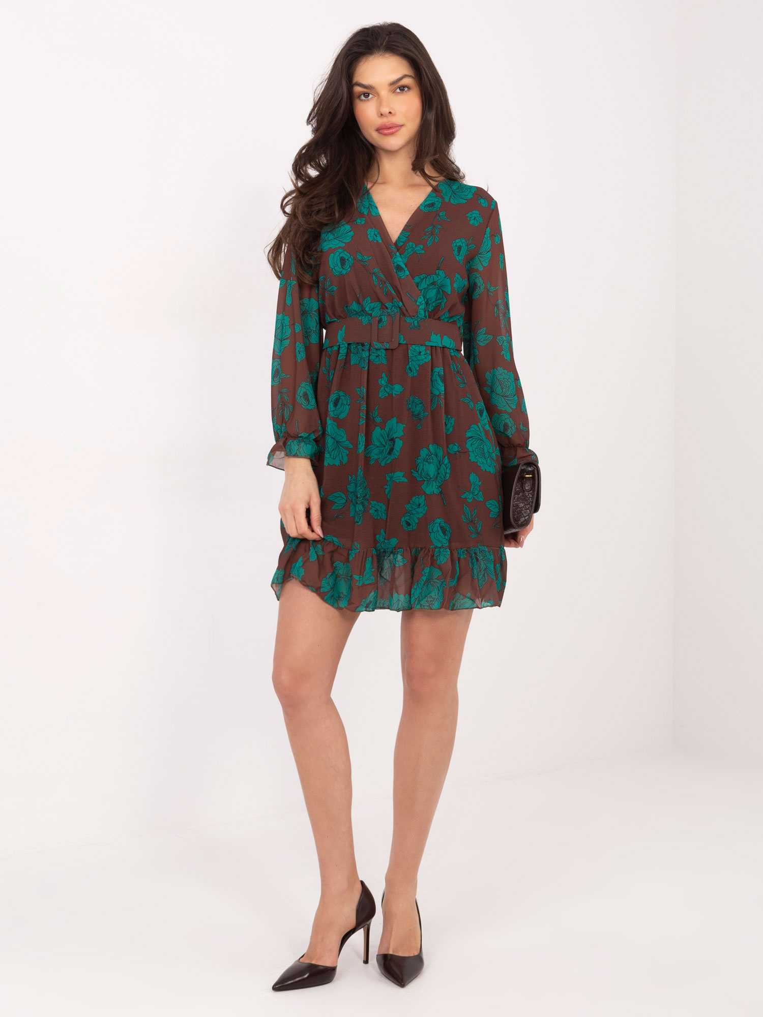 Loriella Brown and Green Ruffle Dress