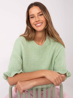 Hurtownia Pistacjowy sweter oversize z rękawem 3/4