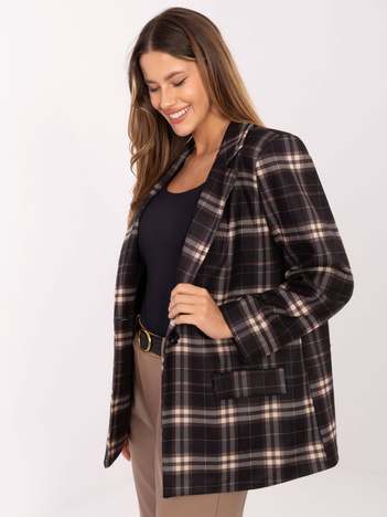 Czarno-beżowa damska  marynarka w kratę