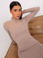 Hurt Ciemnobeżowa dopasowana sukienka prążkowana BASIC FEEL GOOD 