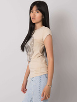 Beżowy t-shirt z aplikacją Skull