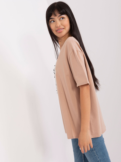 Hurt Beżowy t-shirt z nadrukiem i okrągłym dekoltem