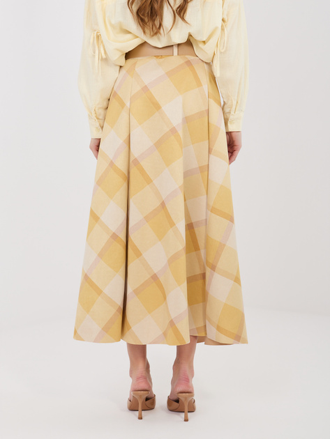 Żółta rozkloszowana spódnica w kratę