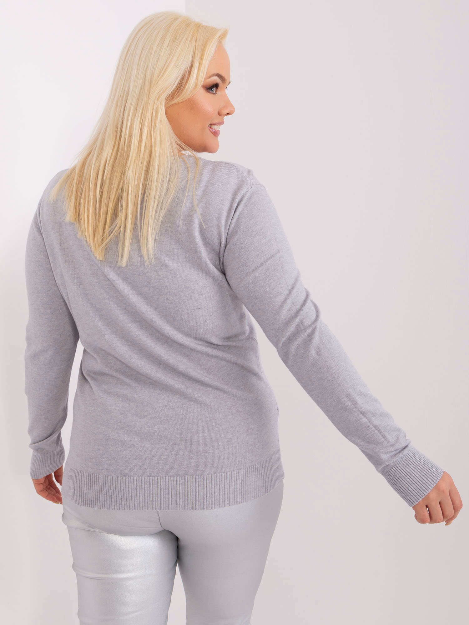 Hurt Szary gładki sweter plus size z długim rękawem