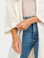 Hurt Ecru długi ażurowy kardigan z szerokim rękawem OCH BELLA 