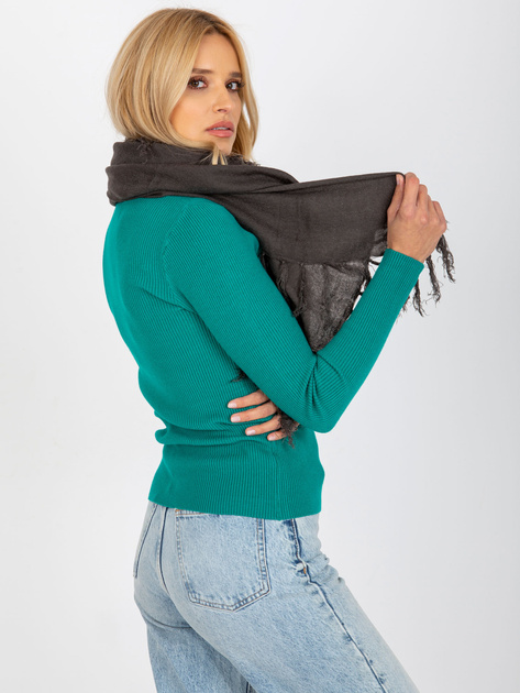 Hurt Ciemnoszary szal damski z frędzlami