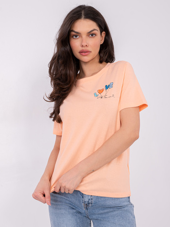 Brzoskwiniowy damski t-shirt z haftem
