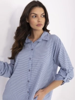 Ciemnoniebiesko-biała damska koszula z kołnierzykiem