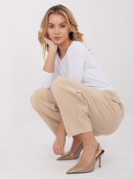 Beżowe damskie spodnie bez zapięcia RUE PARIS