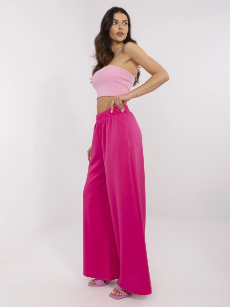 Fuksjowe spodnie basic z szeroką nogawką