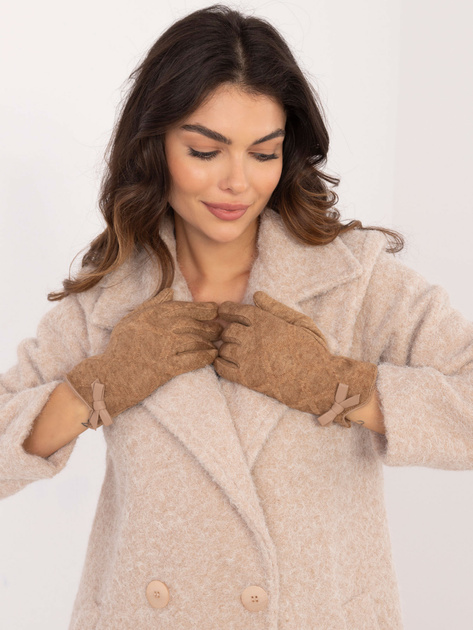 Hurt Camelowe damskie rękawiczki z kokardą