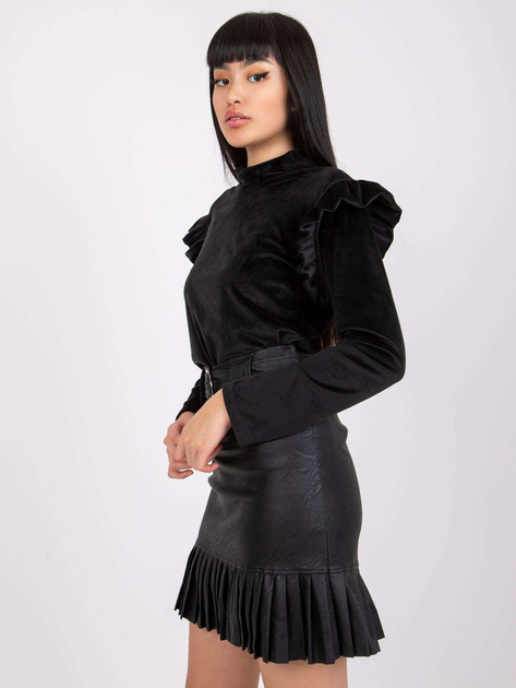 Czarna bluzka welurowa z falbanami Eugenie
