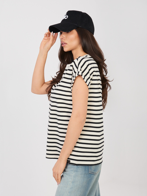 Jasnobeżowy damski t-shirt oversize w paski SUBLEVEL