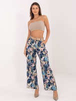 Ciemnoniebieskie garniturowe spodnie z printem RUE PARIS