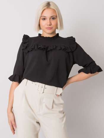 Schwarze Bluse mit Rüschen Limassol RUE PARIS.