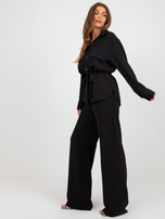 Großhandel Schwarze Damen Oversize-Bluse mit Kragen.