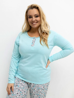 Mátová dvoudílná pyžama plus size s potiskem.