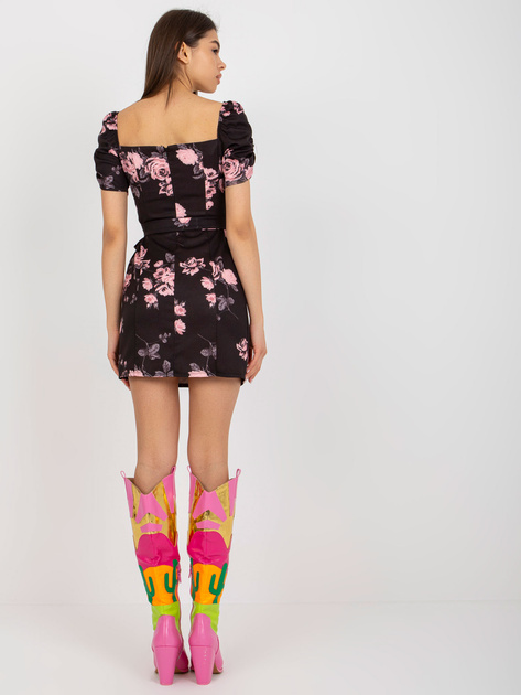 Hurt Czarno-różowa mini sukienka koktajlowa z printem Ilona