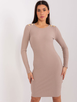 Hurt BASIC FEEL GOOD Ciemnobeżowa mini sukienka w prążek