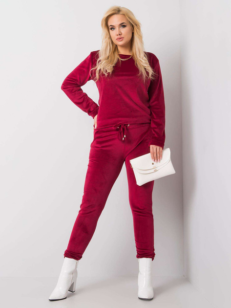 Bordowy welurowy komplet plus size Jeanne