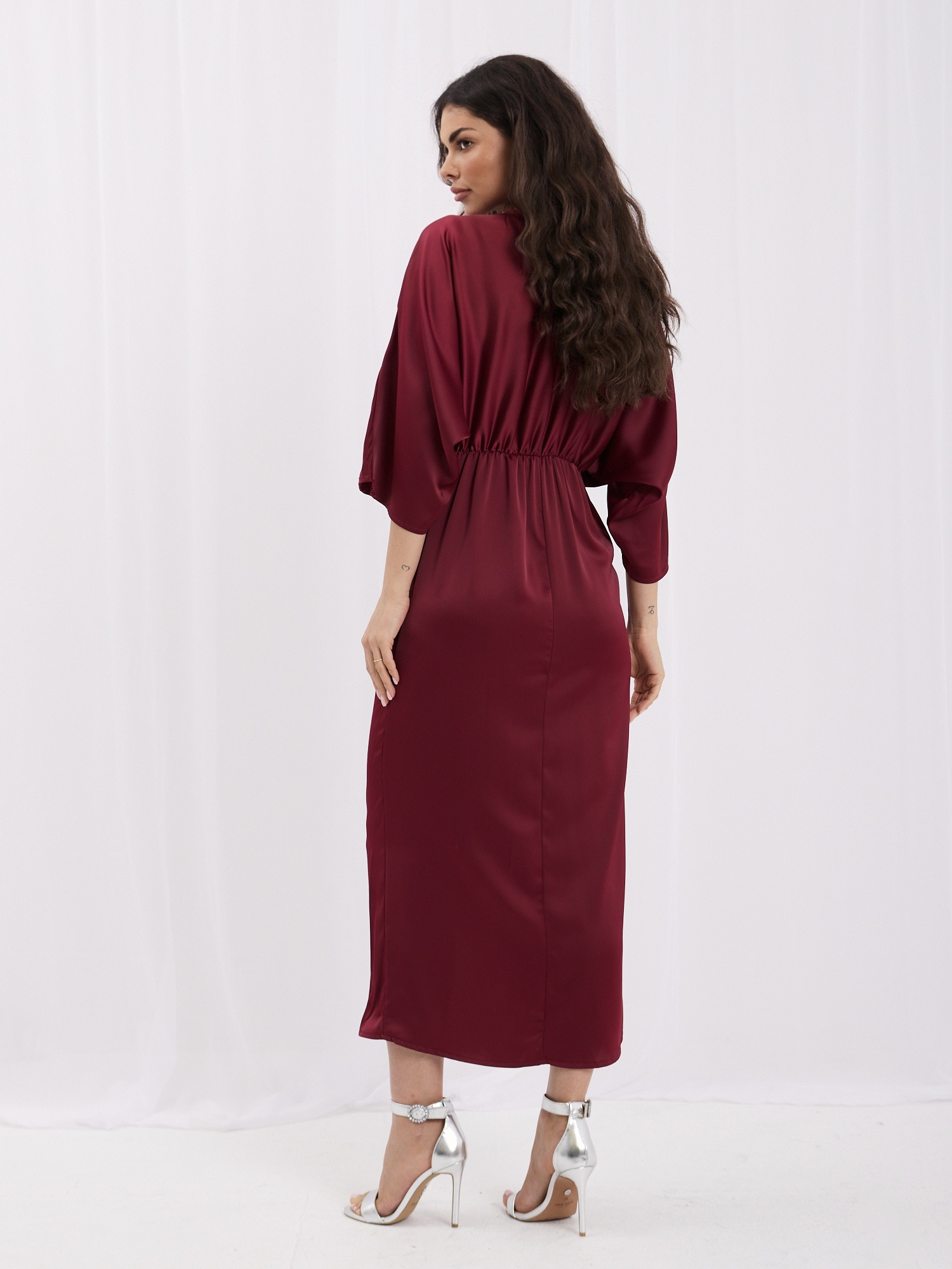 Burgundy elegant dress with 3/4 sleeves RUE PARIS.