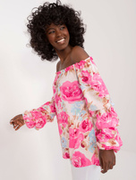 Hurt Różowa bluzka hiszpanka z printem RUE PARIS