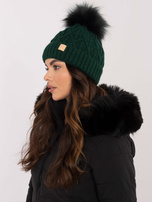 Hurt Ciemnozielona zimowa czapka z pomponem RUE PARIS