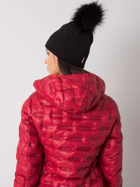 Czarna ocieplana czapka damska z pomponem