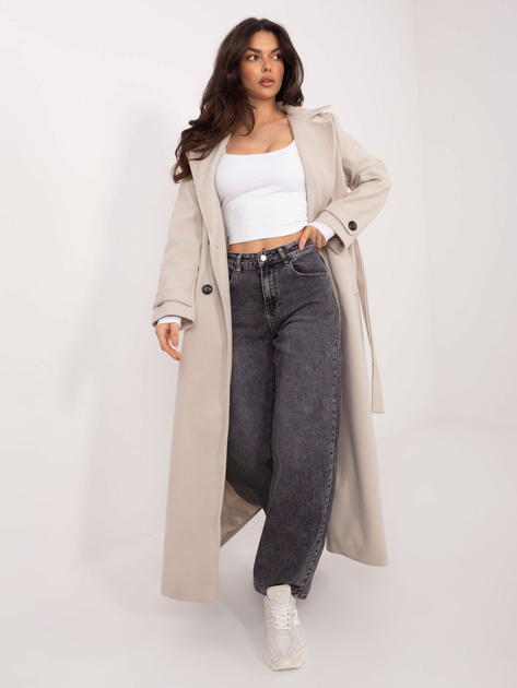 Ecru krótka bluzka basic z długim rękawem