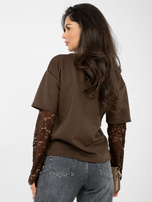 Czekoladowa damska bluzka oversize z koronką