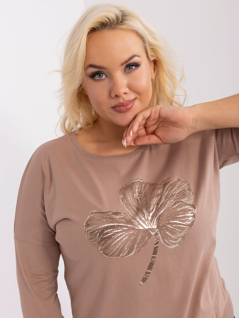 Hurt Ciemnobeżowa damska bluzka plus size z rękawem 3/4