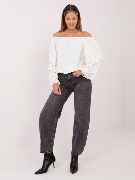 Ecru elegancka bluzka hiszpanka z dżetami